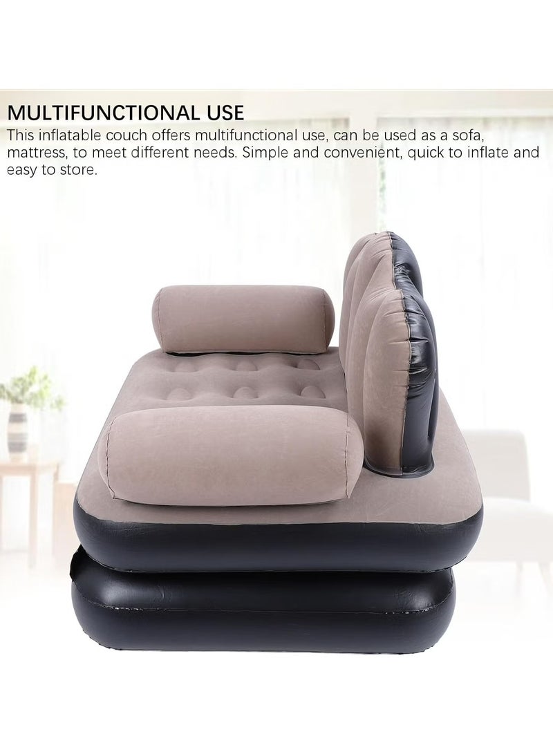 TIGER Inflatable Couch Mattress – 6.1lb Load Bearing, Coffee Color -- Thickened Flocked PVC Soft Inflatable Sofa Bed – Foldable & Portable for Travel and Camping - Image 2