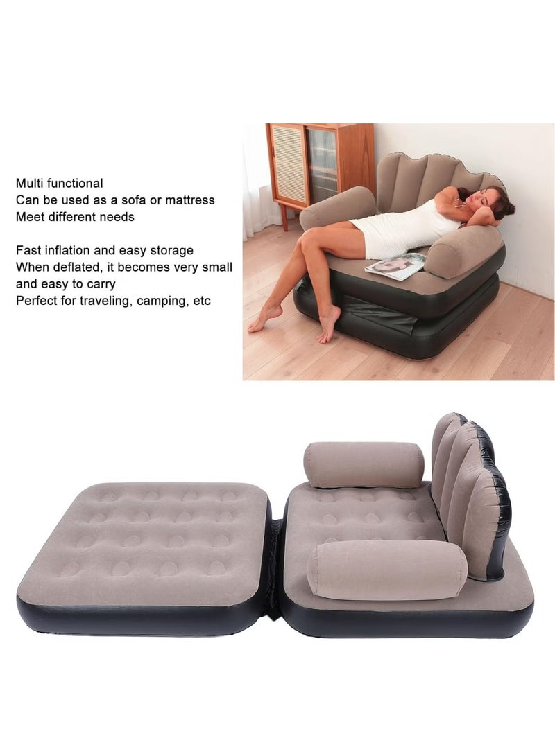 TIGER Inflatable Couch Mattress – 6.1lb Load Bearing, Coffee Color -- Thickened Flocked PVC Soft Inflatable Sofa Bed – Foldable & Portable for Travel and Camping - Image 3