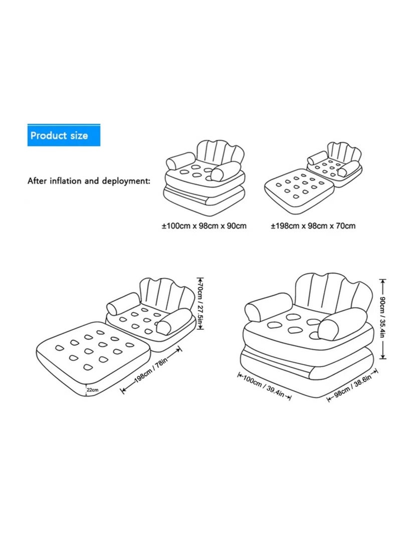 TIGER Inflatable Couch Mattress – 6.1lb Load Bearing, Coffee Color -- Thickened Flocked PVC Soft Inflatable Sofa Bed – Foldable & Portable for Travel and Camping - Image 4