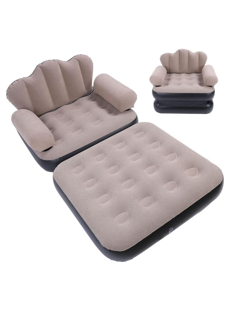 TIGER Inflatable Couch Mattress – 6.1lb Load Bearing, Coffee Color -- Thickened Flocked PVC Soft Inflatable Sofa Bed – Foldable & Portable for Travel and Camping - Image 5