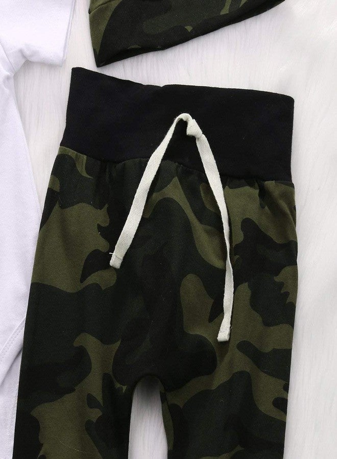 Kashoer Cute 3pcs Newborn Baby Boys Letter Print Romper+Camouflage Pants+Hat Outfits Set (0-3Months, White&Outta) - Image 4