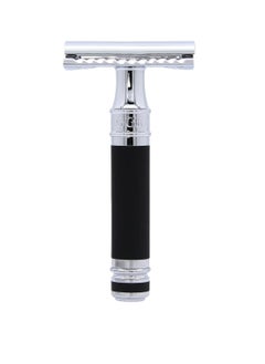 Edwin Jagger Edwin Jagger DES86RCBLAMZ Short Handled Classic Double Edge Manual Eco-Friendly and Reusable Safety Razor for Men and Women for Shaving Cream or Soap Fits All DE Razor Blades (Black Rubber Coated)  - Image 1