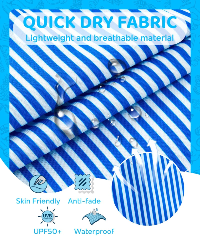 maamgic Boys Swim Trunks with Compression Liner 4-Way Stretch Quick Dry Bathing Suit Toddler Beach Shorts Blue White Stripes 10-12 Years - Image 5
