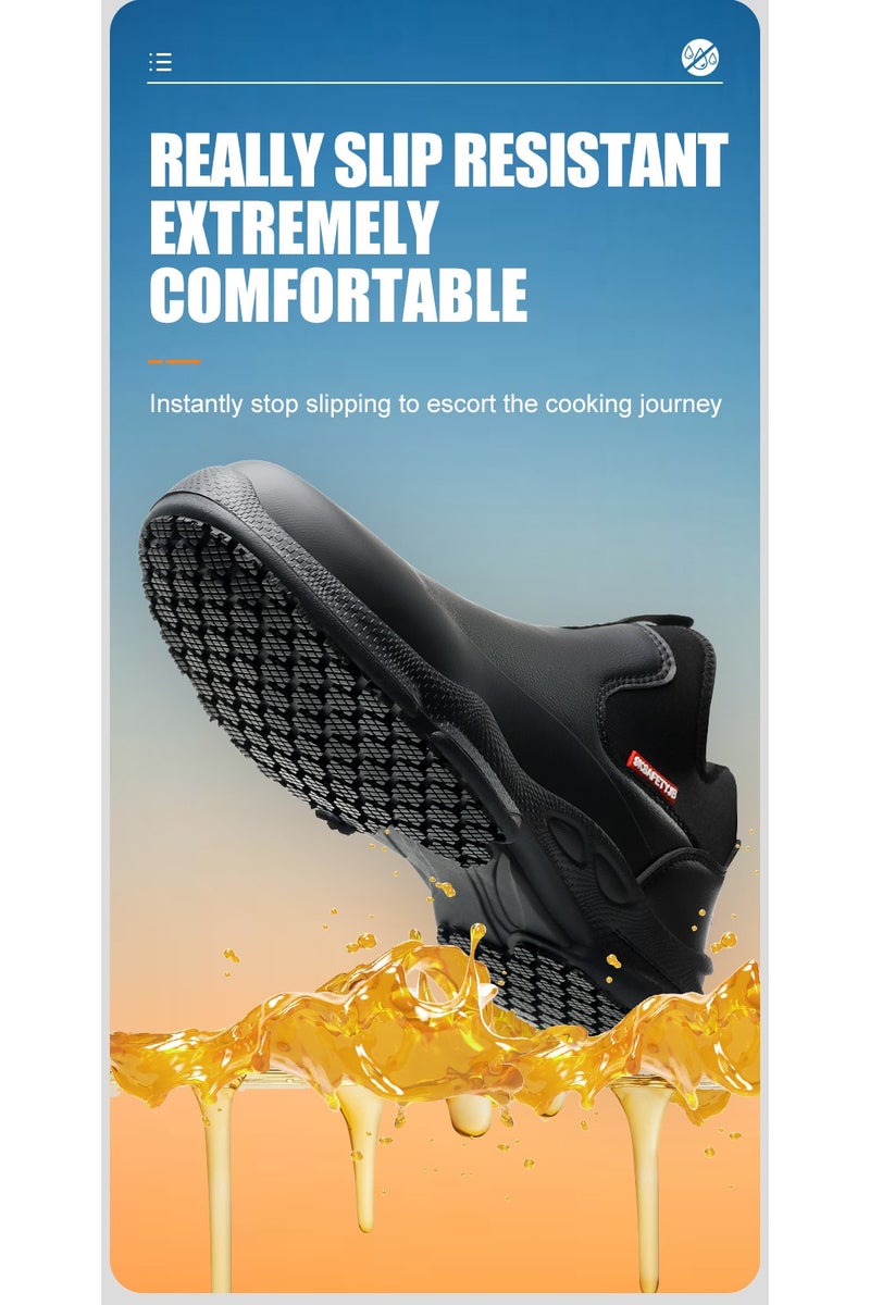 general Chef anti-slip shoes kitchen leather oil-proof and waterproof work shoes men's and women's non-slip restaurant shoes - Image 3