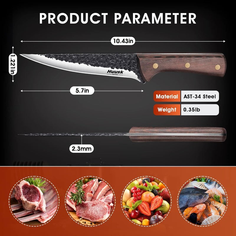 Huusk Boning Knife for Meat Cutting - Japanese High Carbon Steel Fillet Knife - Hand Forged Trimming Knives - Kitchen Chef Knives for Meat, Fish, Poultry, Christmas Gifts for Men Women - Image 5