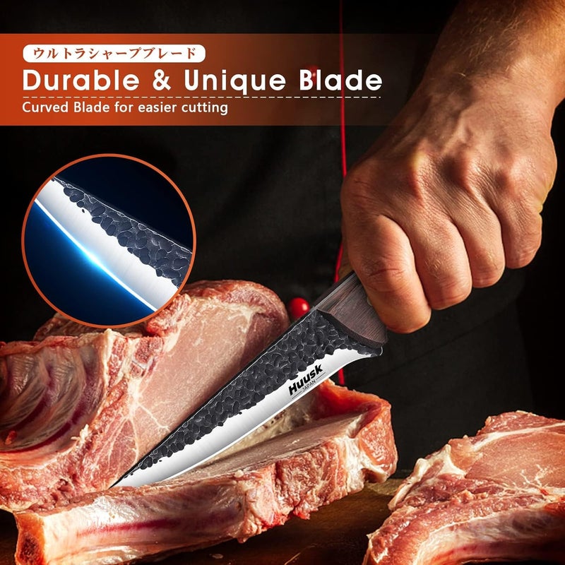 Huusk Boning Knife for Meat Cutting - Japanese High Carbon Steel Fillet Knife - Hand Forged Trimming Knives - Kitchen Chef Knives for Meat, Fish, Poultry, Christmas Gifts for Men Women - Image 2