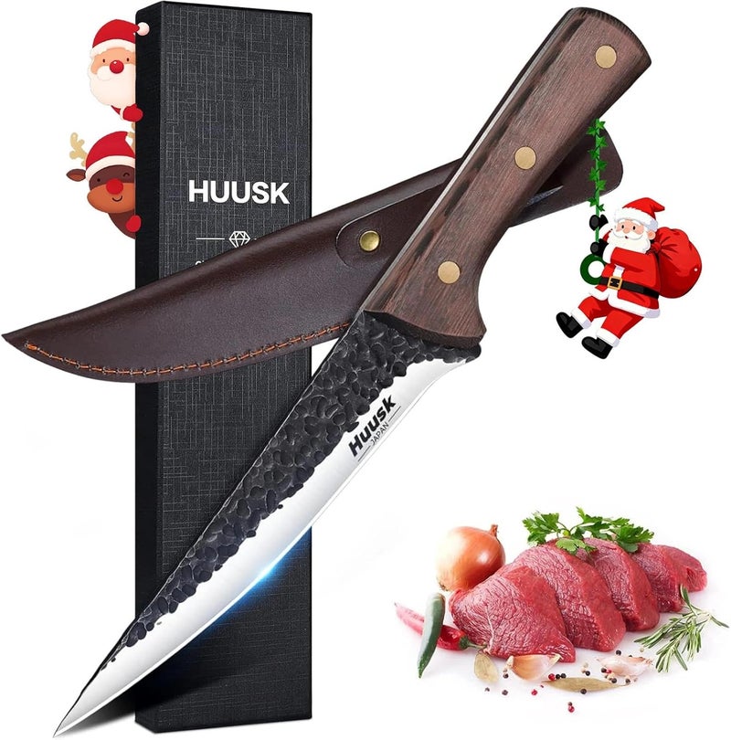 Huusk Boning Knife for Meat Cutting - Japanese High Carbon Steel Fillet Knife - Hand Forged Trimming Knives - Kitchen Chef Knives for Meat, Fish, Poultry, Christmas Gifts for Men Women - Image 1