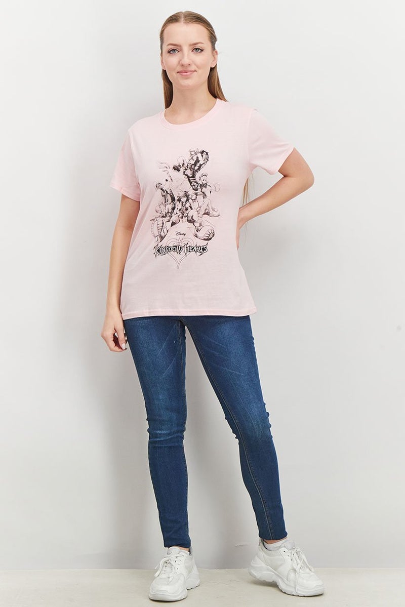 DIFUZED Women Crew Neck Short Sleeve Graphic Print T-Shirt, Pink - Image 3