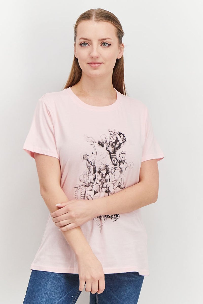 DIFUZED Women Crew Neck Short Sleeve Graphic Print T-Shirt, Pink - Image 1