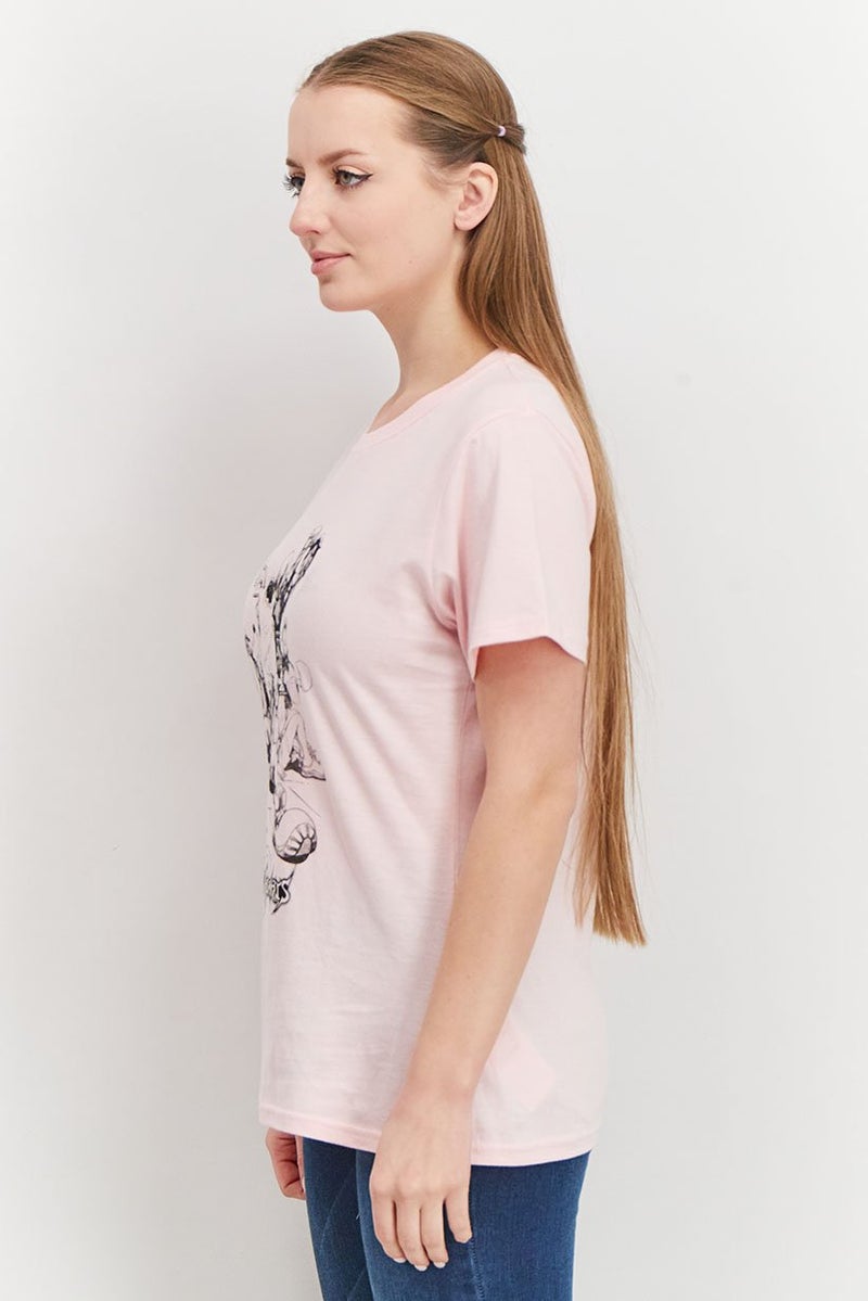 DIFUZED Women Crew Neck Short Sleeve Graphic Print T-Shirt, Pink - Image 2