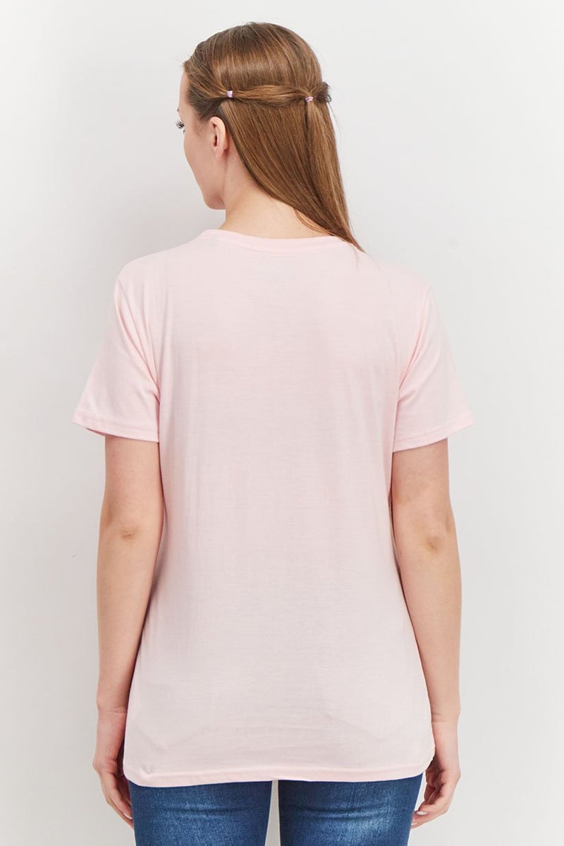 DIFUZED Women Crew Neck Short Sleeve Graphic Print T-Shirt, Pink - Image 4