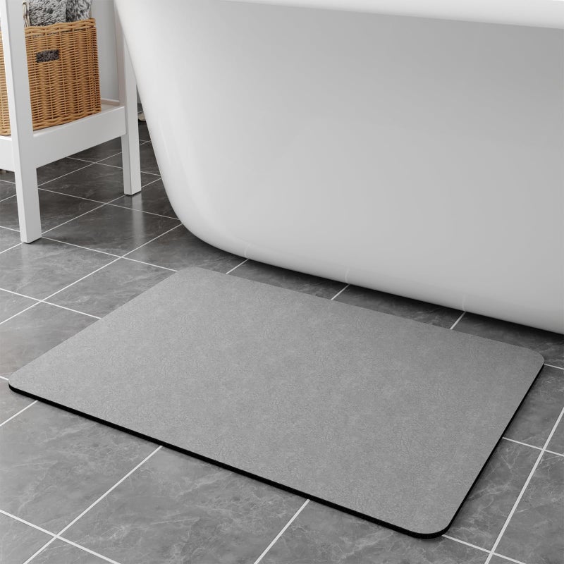 Earcu Diatomaceous Earth Bath Mat  24x17 Quick Dry Absorbent Non Slip Thin Bathroom Rug Grey