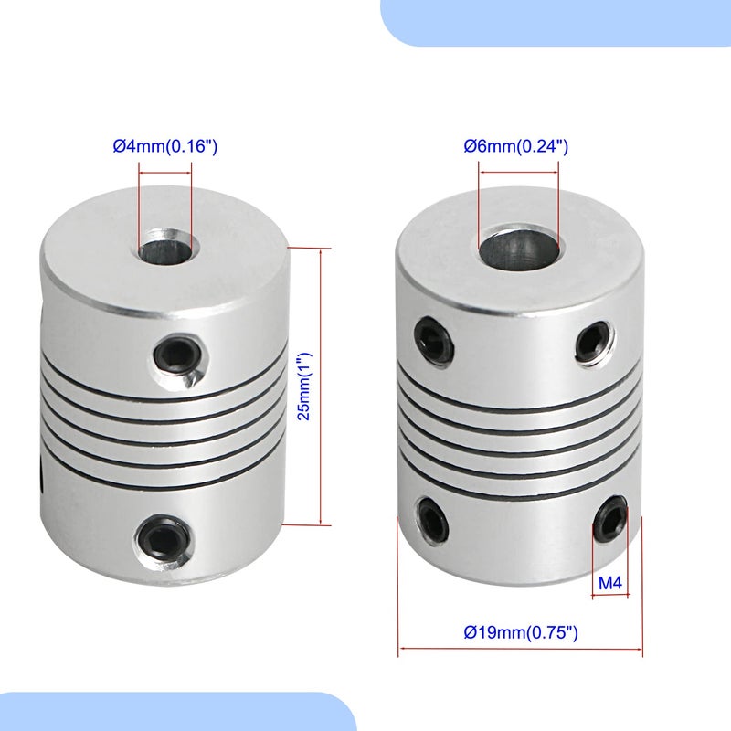 Aopin Flexible Beam Couplings 4mm to 6mm Flexible Coupler Shaft for 3D Printer, Length 25mm / 1" Motor Coupler Connector, Great Apply for Model Shaft, CNC Machine, Motor Guide, DIY Encoder 4 Pcs - Image 2