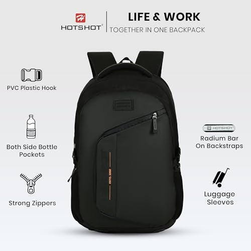 HOT SHOT Large 35 L Laptop Backpack HOTSHOT 1356 DYNAMIC SERIES|Officebag|Laptop Backpack|Chest Strap|Specsholder|15.6 inch (Black) - Image 4