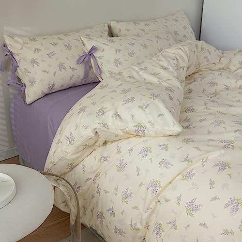 LifeTB Lilac Comforter Set Twin XL Girls Purple Flower Bedding Comforter Vintage Garden Floral Comforter Set Fluffy Soft Botanical Comforter with 2 Bow Ties Pillowcases for Girls Women Twin XL Size - Image 5