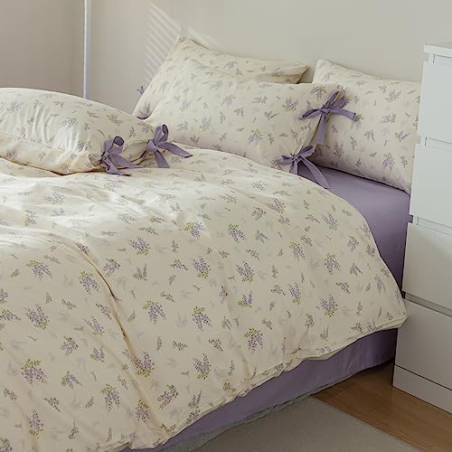 LifeTB Lilac Comforter Set Twin XL Girls Purple Flower Bedding Comforter Vintage Garden Floral Comforter Set Fluffy Soft Botanical Comforter with 2 Bow Ties Pillowcases for Girls Women Twin XL Size - Image 2
