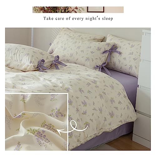LifeTB Lilac Comforter Set Twin XL Girls Purple Flower Bedding Comforter Vintage Garden Floral Comforter Set Fluffy Soft Botanical Comforter with 2 Bow Ties Pillowcases for Girls Women Twin XL Size - Image 4