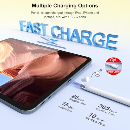 HATOKU Pencil 1st Generation for iPad A16 (2026-2018), Pencil USB C Fast Charging and Magnetic with Tilt Sensitivity & Palm Rejection for iPad Air 3/4/5/M2/M3, Mini 5/6/7, i-Pad 6-11, Pro 11/12.9"/M4 (White) - Image 4
