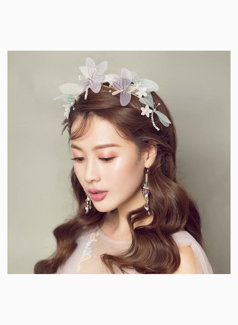 Loquat Hairband Wreath Girls,  Wedding Boho Floral Crown, Elastic Ribbon Colored Headband, Hair Band, Wedding Hair Wreath Flowers, Headdress Headbands Garland Ladies Adjustable - Image 3