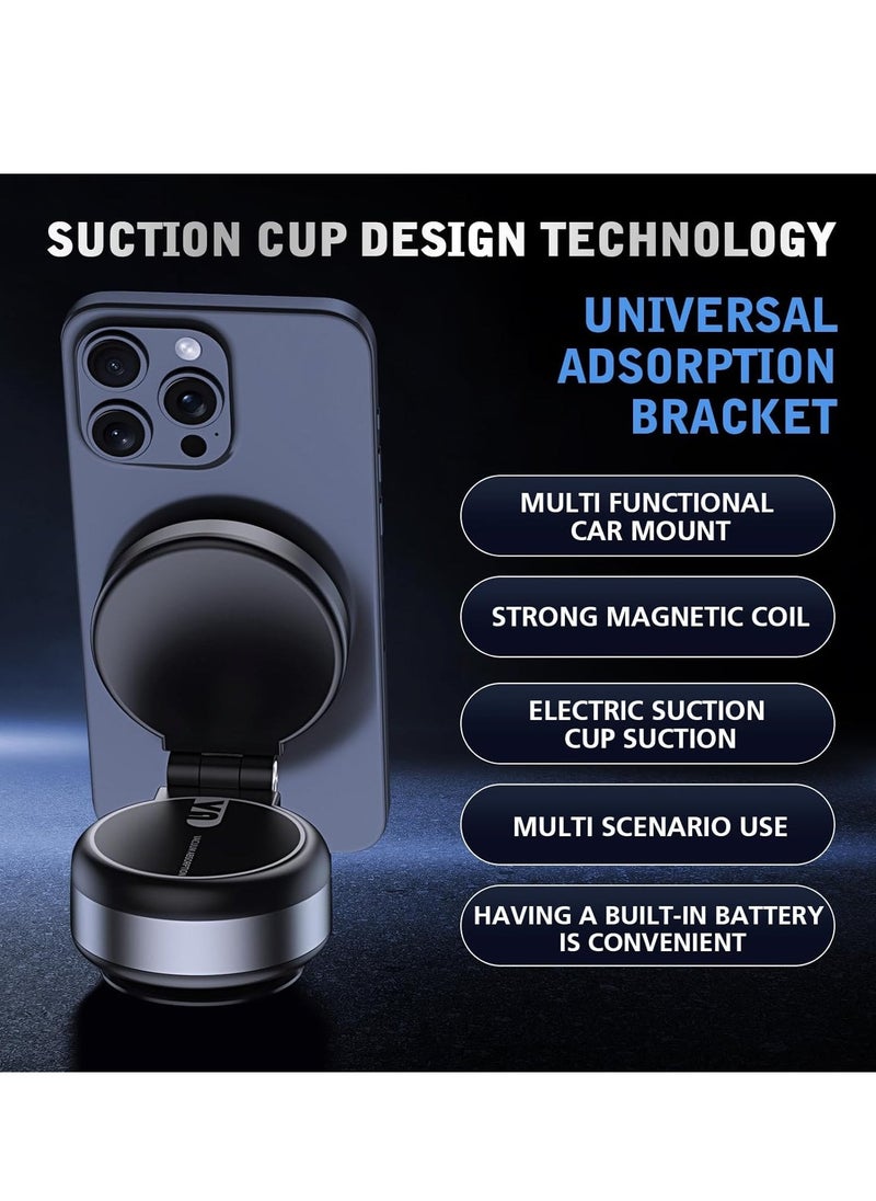 ELTRAZONE Electric Vacuum Magnetic Suction Phone Mount – 360° Rotating Magnetic Phone Holder, Foldable Smart Double-Sided Suction Design, Strong Magnetic Car Phone Holder for Car, Mirror, & Smooth Surfaces – Premium Silver (Universal Compatibility)  - Image 3
