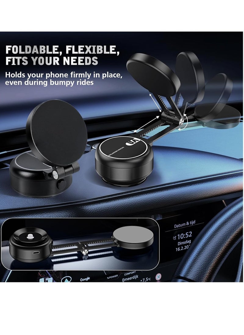 ELTRAZONE Electric Vacuum Magnetic Suction Phone Mount – 360° Rotating Magnetic Phone Holder, Foldable Smart Double-Sided Suction Design, Strong Magnetic Car Phone Holder for Car, Mirror, & Smooth Surfaces – Premium Silver (Universal Compatibility)  - Image 5