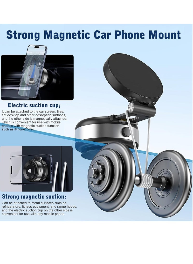 ELTRAZONE Electric Vacuum Magnetic Suction Phone Mount – 360° Rotating Magnetic Phone Holder, Foldable Smart Double-Sided Suction Design, Strong Magnetic Car Phone Holder for Car, Mirror, & Smooth Surfaces – Premium Silver (Universal Compatibility)  - Image 4
