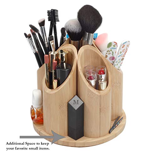 MobileVision Bamboo Circular Rotating Makeup Organizer, 5 Sections for Cosmetic Brushes, Lipsticks, Eye Liners, Accessories, Beauty Products & More - Image 2