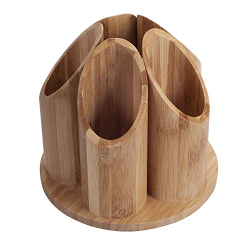 MobileVision Bamboo Circular Rotating Makeup Organizer, 5 Sections for Cosmetic Brushes, Lipsticks, Eye Liners, Accessories, Beauty Products & More - Image 3