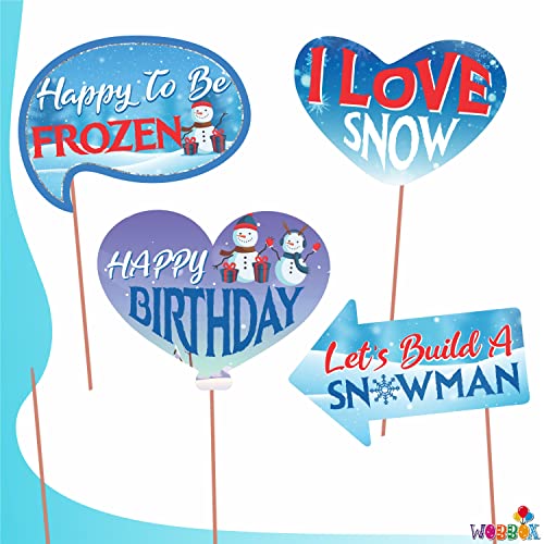 WOBBOX Happy Birthday Frozen Theme Photo Booth Party Props Blue Color, Birthday Party Deocration Items, Party Decoration Item (18 Pcs) - Image 2