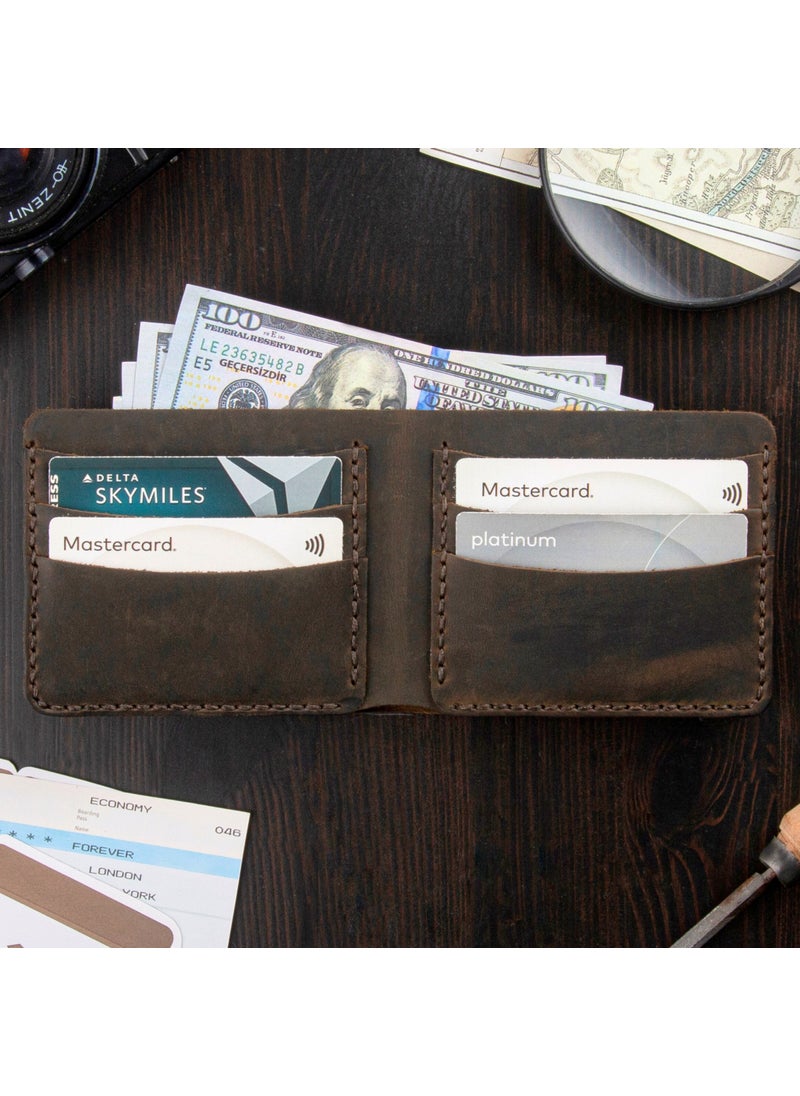 Vagave Leather Handmade Wallet Card Holder Men's Wallet Khaki Green  - Image 4