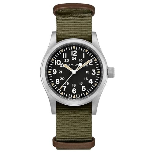 Hamilton Watch Khaki Field Mechanical 38mm | Swiss Made | 38mm Stainless Steel Case | Black Dial Analog Watch | Green Textile NATO Strap (Model: H69439931) - Image 1
