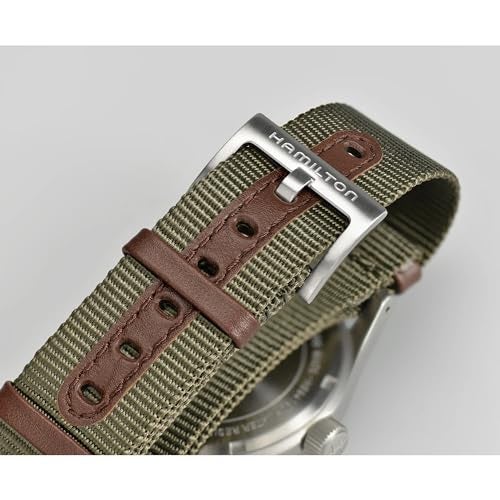 Hamilton Watch Khaki Field Mechanical 38mm | Swiss Made | 38mm Stainless Steel Case | Black Dial Analog Watch | Green Textile NATO Strap (Model: H69439931) - Image 4