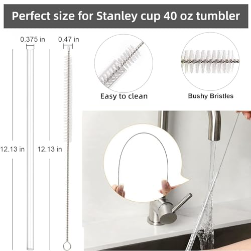 VGHNQ Straw Replacement for Stanley Cup 40 oz | 6 PCS Reusable Straws with Stanley 40oz Tumblers | Reusable Tritan Straws with 1 Cleaning Brush | 12 inch Tumbler Accessories, BPA-Free Dishwasher Safe Clear - Image 3