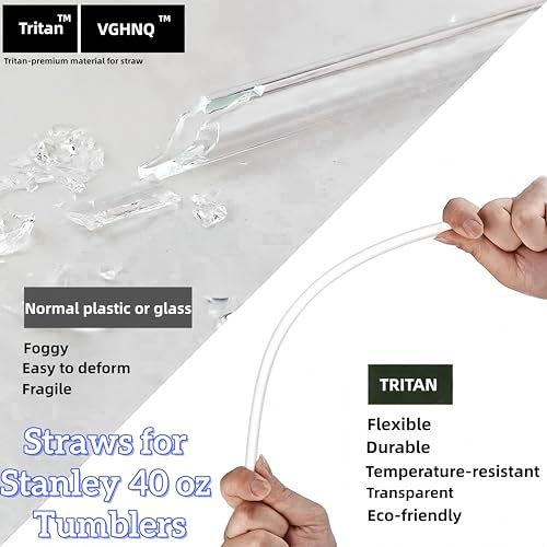 VGHNQ Straw Replacement for Stanley Cup 40 oz | 6 PCS Reusable Straws with Stanley 40oz Tumblers | Reusable Tritan Straws with 1 Cleaning Brush | 12 inch Tumbler Accessories, BPA-Free Dishwasher Safe Clear - Image 4