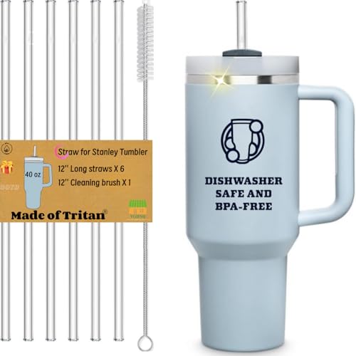 VGHNQ Straw Replacement for Stanley Cup 40 oz | 6 PCS Reusable Straws with Stanley 40oz Tumblers | Reusable Tritan Straws with 1 Cleaning Brush | 12 inch Tumbler Accessories, BPA-Free Dishwasher Safe Clear - Image 1