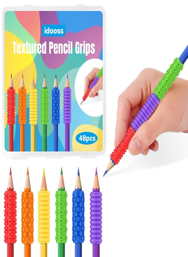 idooss Silicone Textured Pencil Grips, Sensory Fidget Toys for Autism Kids, Writing Aid Tools ADHD Tools, 48 Packs - Image 1
