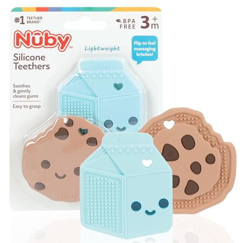 Nuby Chocolate Chip Cookie and Milk Baby Teether for Teething Comfort Silicone Teether for Babies Soothes Sore Gums 3 Months - Image 1