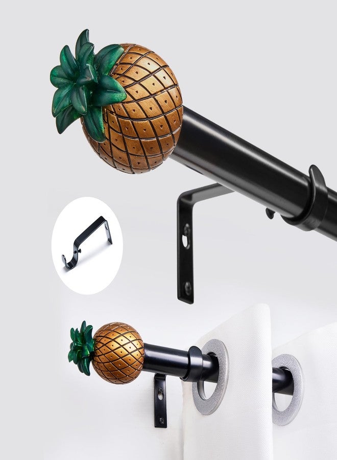 wayolte Black Curtain Rods for Windows 32-72 Inch: 1 Inch Adjustable Modern Drapery Rod with Gold Pineapple Finials- Single Decorative Curtain Rod for Bedroom & Bathroom - Image 1