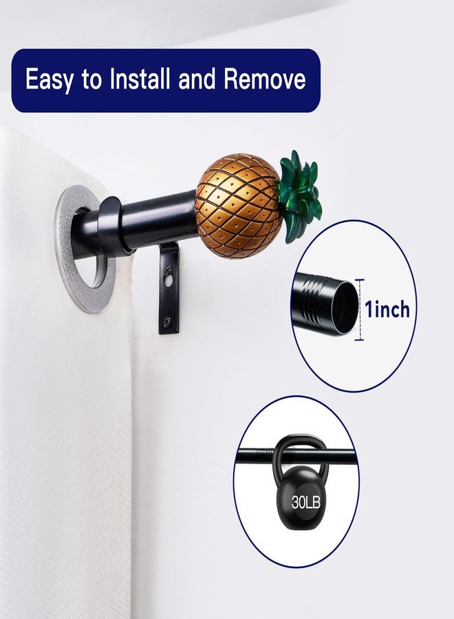 wayolte Black Curtain Rods for Windows 32-72 Inch: 1 Inch Adjustable Modern Drapery Rod with Gold Pineapple Finials- Single Decorative Curtain Rod for Bedroom & Bathroom - Image 4