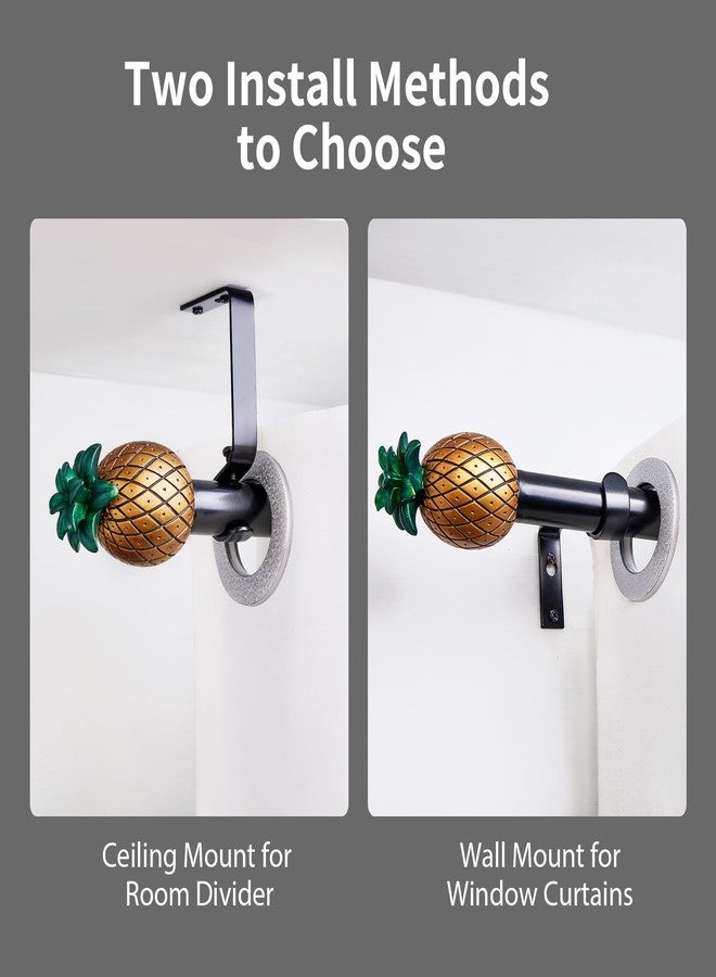 wayolte Black Curtain Rods for Windows 32-72 Inch: 1 Inch Adjustable Modern Drapery Rod with Gold Pineapple Finials- Single Decorative Curtain Rod for Bedroom & Bathroom - Image 2