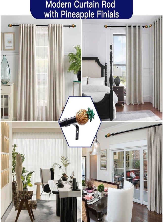 wayolte Black Curtain Rods for Windows 32-72 Inch: 1 Inch Adjustable Modern Drapery Rod with Gold Pineapple Finials- Single Decorative Curtain Rod for Bedroom & Bathroom - Image 3