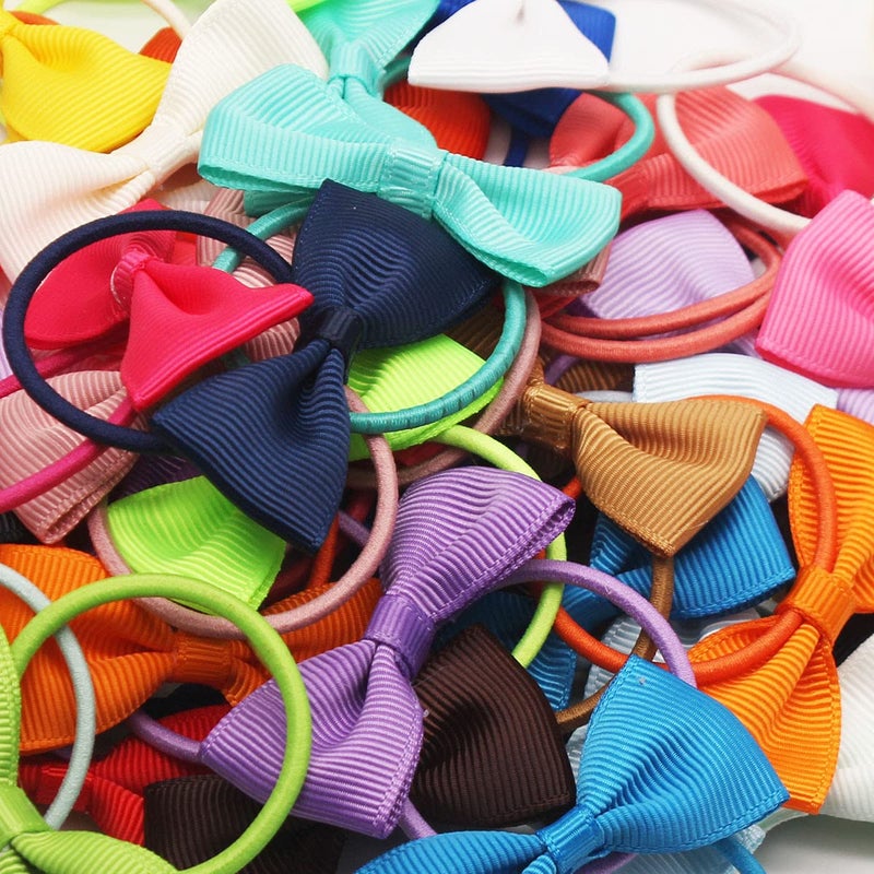 ZOONAI 20Pcs Baby Girl Toddlers Hair Bows Mini Elastic Hair Ties Accessories Bow Ponytail Holder Rubber Hair Bands for Girls Kids Teens White One Size - Image 4