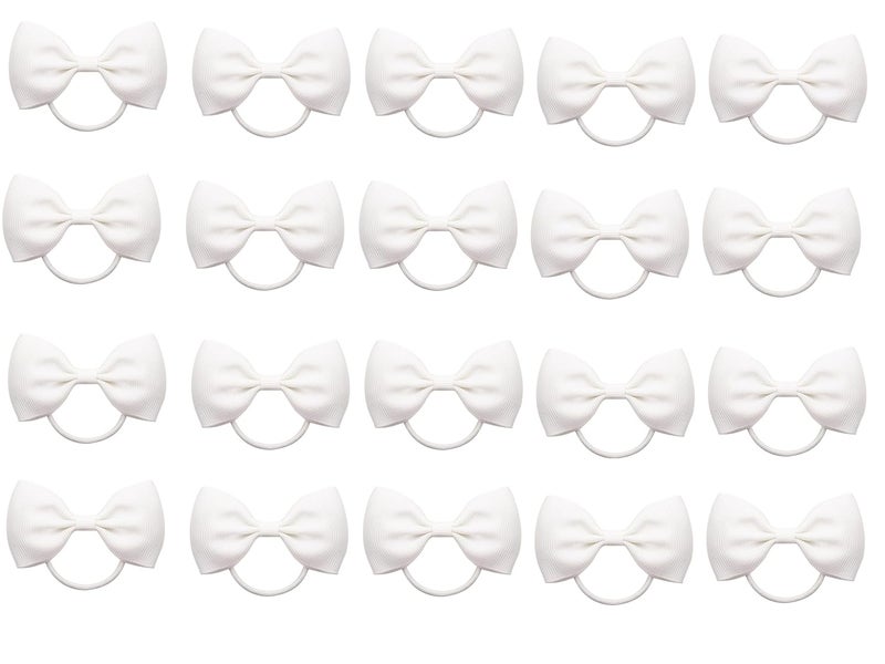 ZOONAI 20Pcs Baby Girl Toddlers Hair Bows Mini Elastic Hair Ties Accessories Bow Ponytail Holder Rubber Hair Bands for Girls Kids Teens White One Size - Image 1