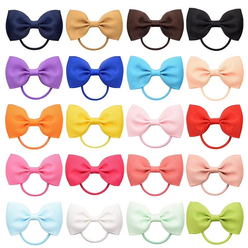 ZOONAI 20Pcs Baby Girl Toddlers Hair Bows Mini Elastic Hair Ties Accessories Bow Ponytail Holder Rubber Hair Bands for Girls Kids Teens White One Size - Image 2