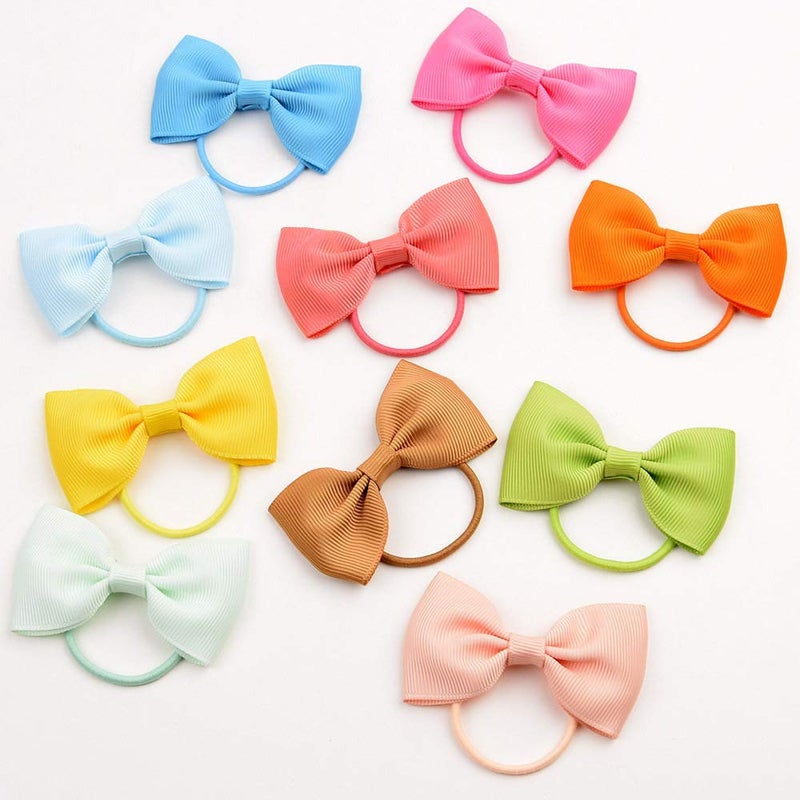 ZOONAI 20Pcs Baby Girl Toddlers Hair Bows Mini Elastic Hair Ties Accessories Bow Ponytail Holder Rubber Hair Bands for Girls Kids Teens White One Size - Image 3
