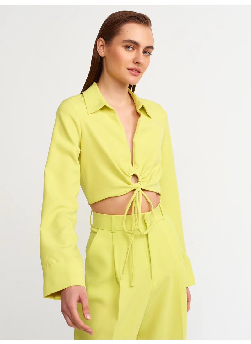 ديلفين 50117 Ring Detailed Crop Shirt-Lime