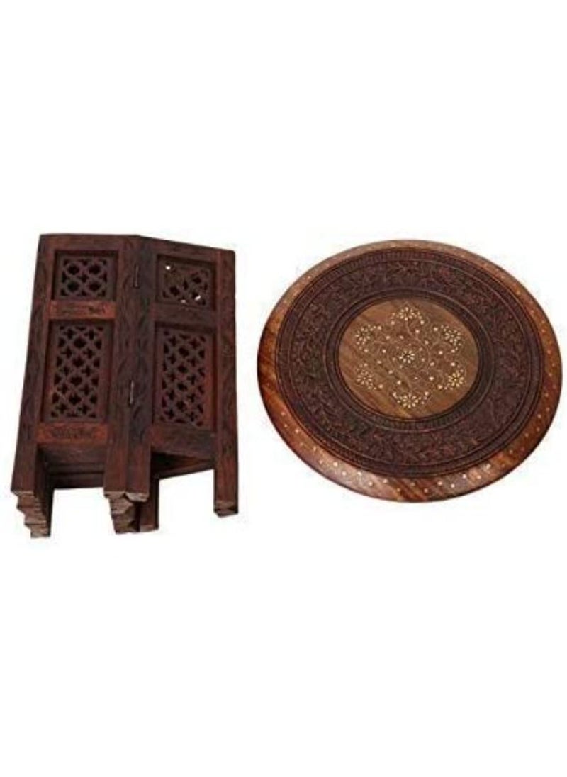 QUESERA Antique Coffee Table Round Boho End Furniture Carved Room Wooden Side Indian Decor 12 X 12 inch  - Image 3