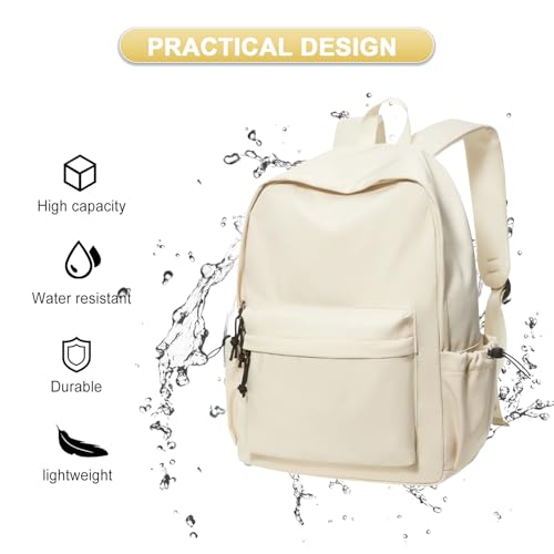 UPPACK Backpack Lightweight bag Waterproof college backpack for cute Aesthetic backpack Casual Daypack for Men Women(Beige) - Image 4