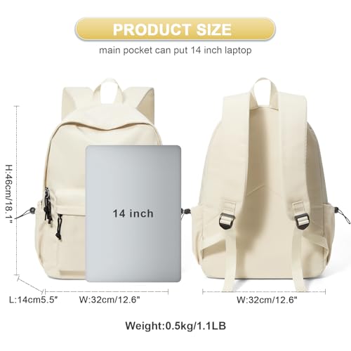 UPPACK Backpack Lightweight bag Waterproof college backpack for cute Aesthetic backpack Casual Daypack for Men Women(Beige) - Image 3