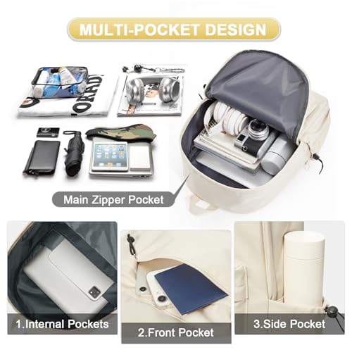 UPPACK Backpack Lightweight bag Waterproof college backpack for cute Aesthetic backpack Casual Daypack for Men Women(Beige) - Image 5